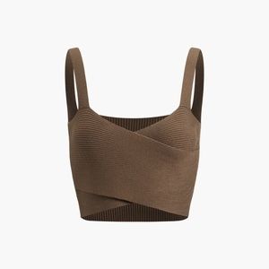 NWT Dark Brown Criss Cross Ribbed Crop Tank Top
